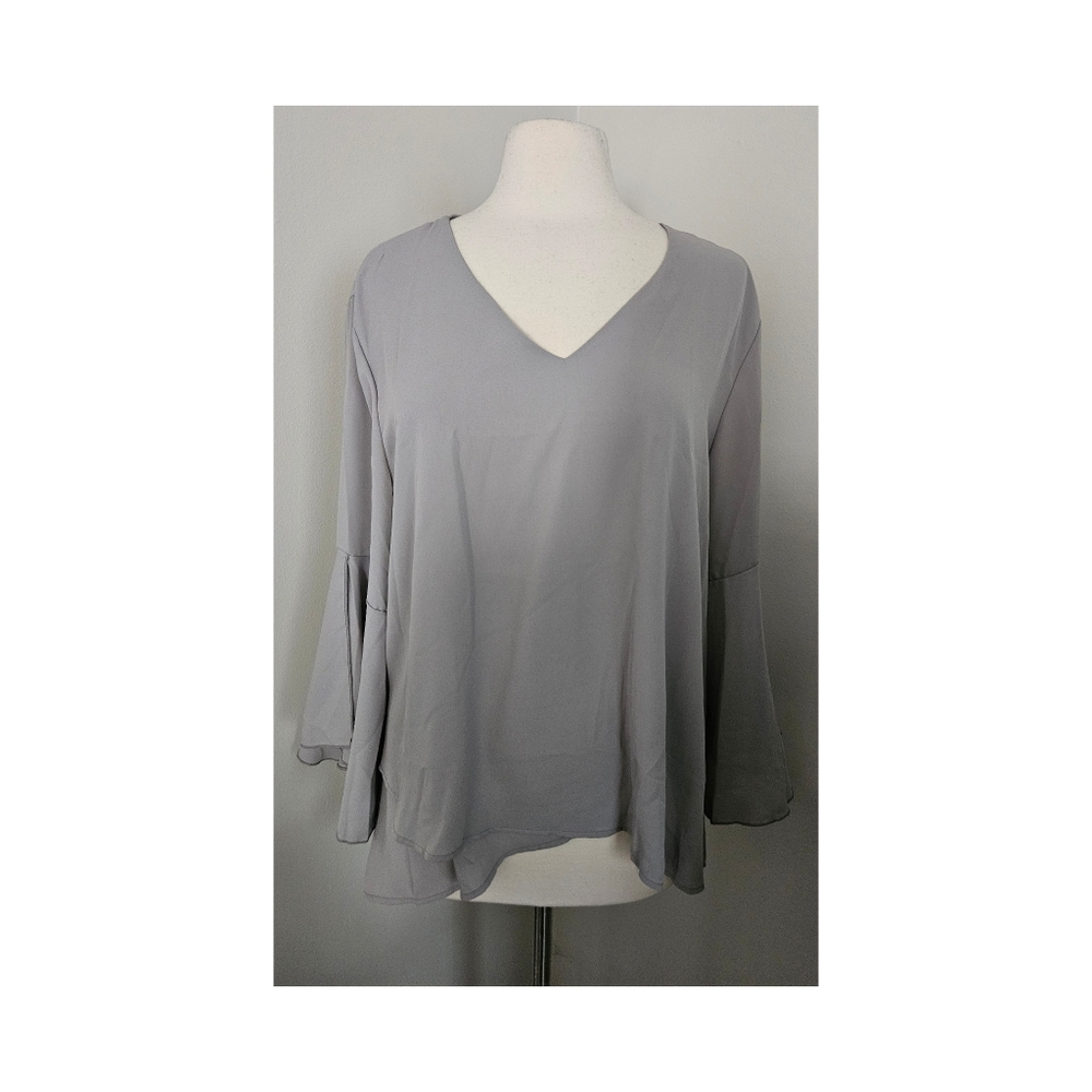 Abollria Assymetrical V-Neck Blouse Gray 2X